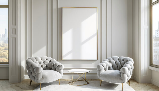 Glamorous Hollywood glam living room tufted furniture with empty frame