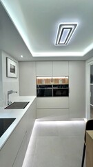 cocina de diseño con isla . zona de lavado y desayunado . almacenaje y electrodomesticos integrados 