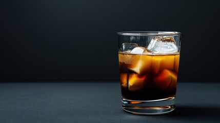 Beautiful photo of an iced espresso, highlighting its rich dark color and smooth layers with ice cubes
