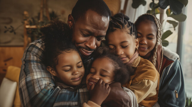 Family embracing each other on Middle Child Day, August 12th, in a lush garden