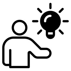 creative solution icon, man found idea, eureka, person holding light bulb.