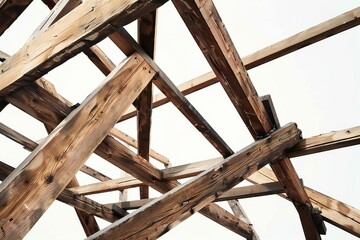 Wooden structure framework isolated on white background Generative Ai