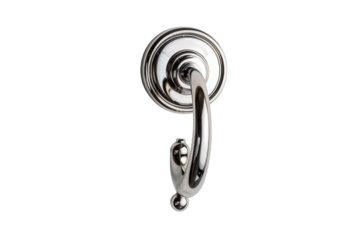 A Polished Chrome Hook With Ornate Details, Set Against a Pristine White Background