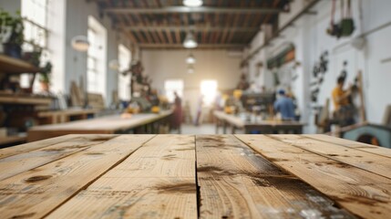Rustic Wood Table in a Workshop