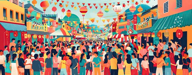 Obraz premium A captivating cultural diversity photo featuring a vibrant street festival with people from diverse backgrounds celebrating together