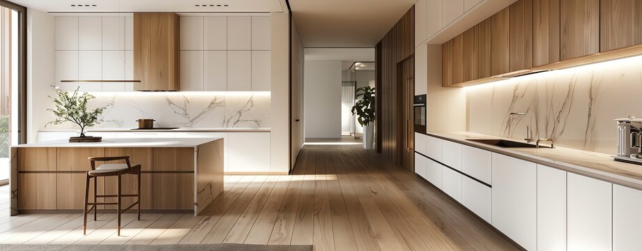 An inspiring minimalist interiors image showcasing a minimalist kitchen with white cabinets