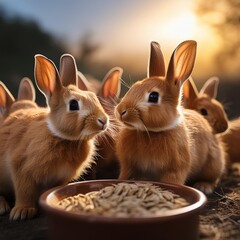 Fototapeta premium ウサギに餌をあげる