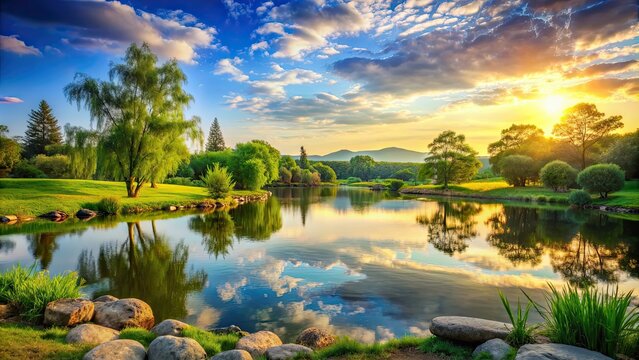 Tranquil landscape with serene nature views perfect for relaxation , peaceful, nature, landscape, peaceful, tranquil, serene