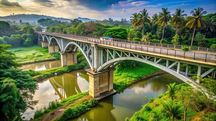 Fototapeta premium Majestic and sturdy Kretek 2 bridge in Bantul, Yogyakarta , architecture, infrastructure, engineering, bridge