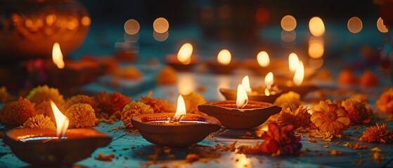 illustration of a multiple diya and ghee lamp on a solid background. generative ai