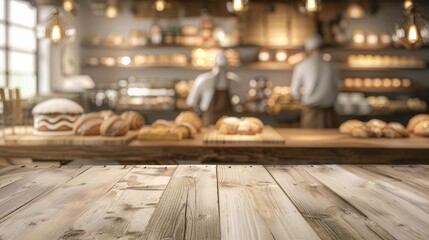 Fototapeta premium Rustic Bakery Counter with Fresh Bread and Pastries