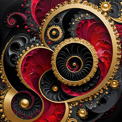 Abstraktion Fraktale Gold Rubin Kohle 1x1. Hintergrund für das Design 3. © nitroziklop7