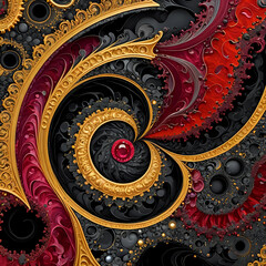 Abstraktion Fraktale Gold Rubin Kohle 1x1. Hintergrund für das Design 5. © nitroziklop7