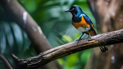 Fototapeta premium African superb starling on a branch on a tree bran