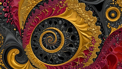 Abstraktion Fraktale Gold Rubin Kohle 16x9. Hintergrund für das Design 6. © nitroziklop7