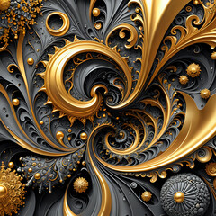 Abstraktion Fraktale Gold auf Kohle 1x1. Hintergrund f&uuml;r das Design 3.