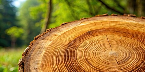 Close up shot of tree rings on freshly cut tree trunk , Tree rings, growth, nature, environment, deforestation