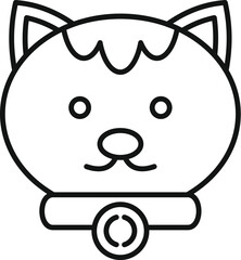 Adorable cat wearing a collar with a tag, simple line art illustration