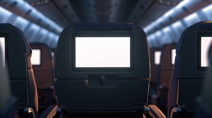 Airplane seat interior with blank screen for customizable content