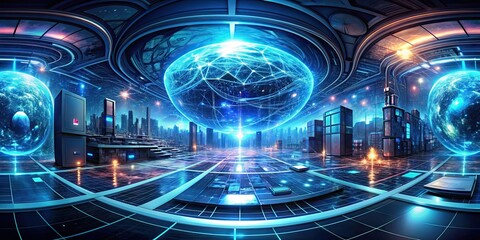 Interdimensional chaos in a futuristic virtual reality world, turbulence, cybernetic, realm, abstract, digital