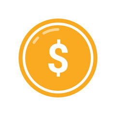Gold coin vector with dollar sign isolated on white background. Dollar coin icon, USA Currency symbol.