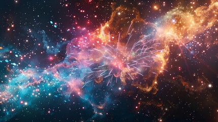 Fototapeta premium Dreamy cosmic scene with nebulae, galaxies, stars, supernovae, and alien skies