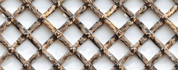 Fototapeta premium Rustic wooden structure fence framework isolated on white background Generative Ai