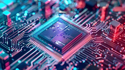 Fototapeta premium Futuristic Circuit Board with Glowing CPU.