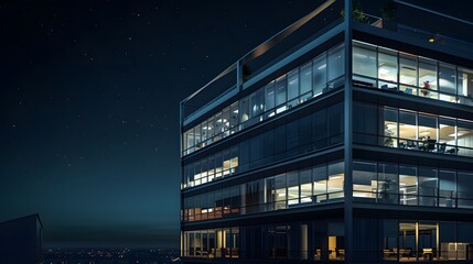 modern office building with noctilucent sky	