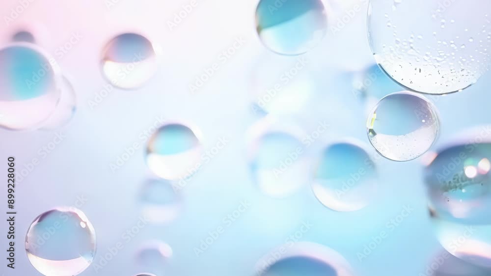 Poster a slowmo shot of delicate foam bubbles swirling around each other reflecting a soft and calming ligh