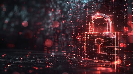 Futuristic Digital Lock Symbol in Glowing Blue