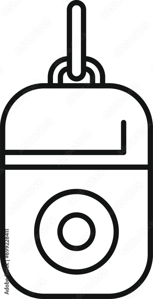Poster electronic device hanging on keychain with round button for turning on and off, outline design