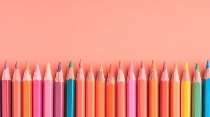 Colorful Pencils on Peach Background.