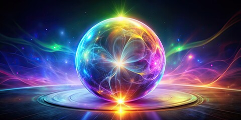 Vividly colorful magical orb glowing with energy swirls, magic, mystical, vibrant, radiant, glowing, enchanting, fantasy