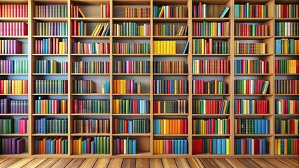 Library book shelves filled with colorful books, library, book, shelves, packed, colorful, variety, education