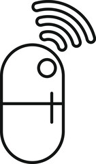 Line art icon of a wireless computer mouse transmitting a signal