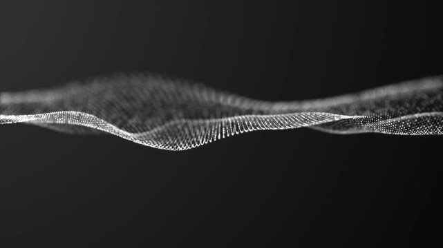 Abstract futuristic technology animated a white dot wave on a black background. Digital dynamic wave of particles. Abstract white futuristic background. Big data visualization