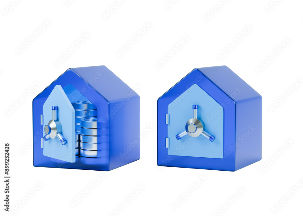 Poster safe box 3d icons with a shape house building