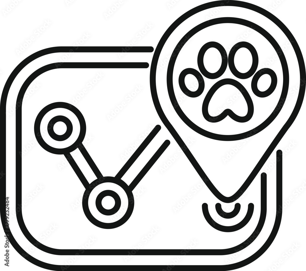 Poster gps dog tracking system is showing the location of a dog on a phone using a paw print icon