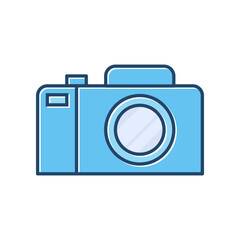 Vector camera icon, blue color design on white background.