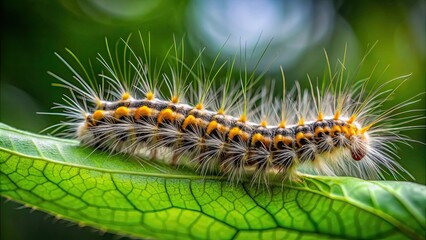 Hairy caterpillar crawling on a green leaf, caterpillar, insect, nature, green, hairy, wildlife, close-up, macro, crawling