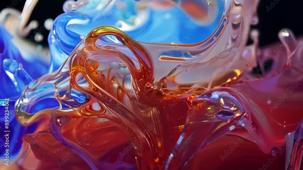 Poster the smooth and fluid fusion of different liquids produces an otherworldly display of surreal morphin