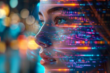 Female Digital Portrait Neon Glow Futuristic Beauty