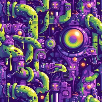 Futuristic Neon Tentacles with Cyber Eye in a Sci-fi Universe