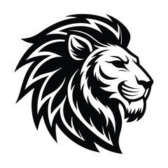 Angry Lion Head Side View Logo Icon Silhouette Vector Art on White Background.