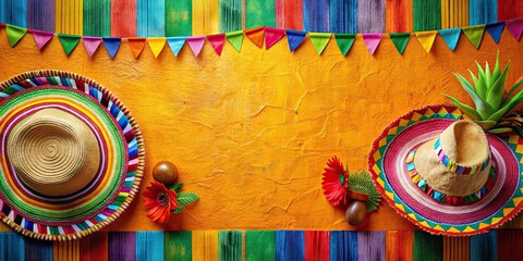 Colorful traditional Mexican wall with decorations for Cinco de Mayo celebration, Cinco de Mayo, Mexico