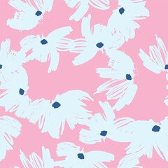 Fototapeta premium Stylish seamless pattern with abstract blue flowers. Vector square background, illustration, print, design