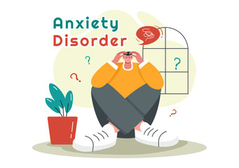 Vector Illustration of Anxiety Disorder Featuring a Frustrated Person, Nervousness, and Confusion on a Depression or Mental Health Flat Background