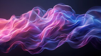 Dynamic Purple and Blue Wave on Black Background with Smooth Flowing Lines and Interacting Color Light Waves in Digital Art