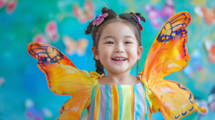 Playgroup girl kid wearing a dress like a butterfly for competition